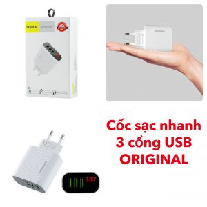 z2129416890952 8ed7b7c6cb0fce3cc063a8e386a486ec 1 Cóc sạc nhanh 3 Cổng USB Original